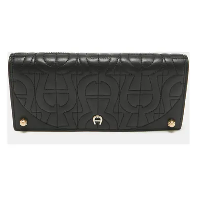 Aigner Black Logo Quilted Leather Continental Wallet