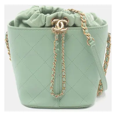 Chanel Leather Green Matelasse Shoulder Bag