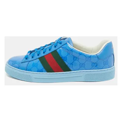 Gucci Blue GG Canvas and Leather Ace Lace Up Sneakers Size