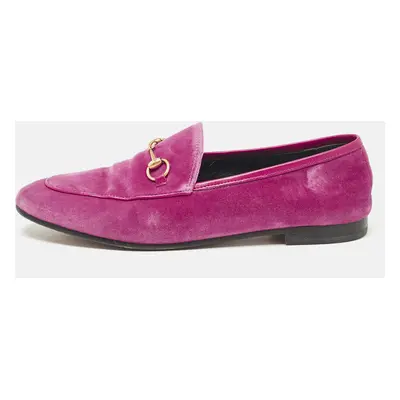 Gucci Fuchsia Velvet and Leather Jordaan Loafers Size 39.5