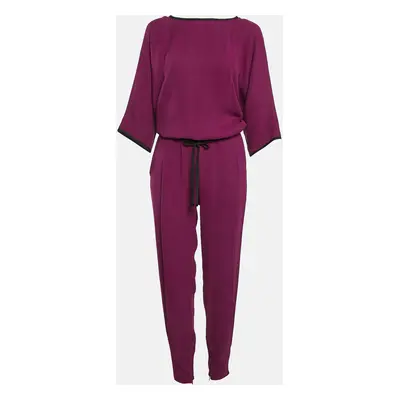 Gucci Magenta Pink Silk Belted Draped Detail Jumpsuit