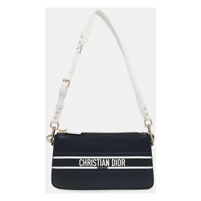 Dior Navy/White Leather Vibe Shoulder Bag