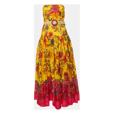 Zimmermann Yellow Floral Print Linen Ginger Strapless Long Dress