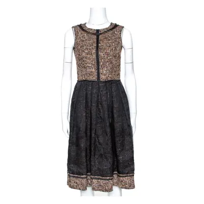 D&G Black and Brown Tweed Silk Overlay Flared Dress