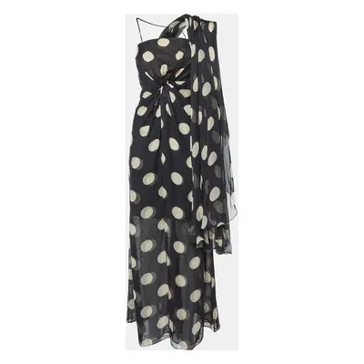 Valentino Black Polka Dot Print Silk Asymmetric Dress