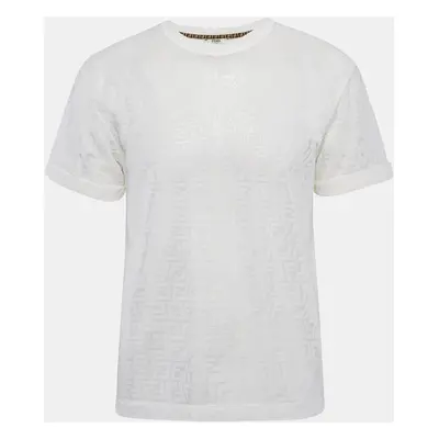 Fendi White FF Patterned Stretch Knit Half Sleeve T-shirt