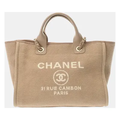 Chanel Beige Canvas Deauville Mm Tote Bag