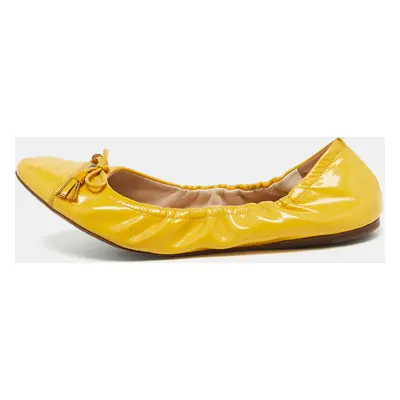 Prada Yellow Patent Leather Scrunch Bow Ballet Flats Size