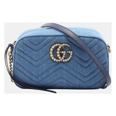 Gucci Denim Leather Blue Navy Gg Marmont Shoulder Bag