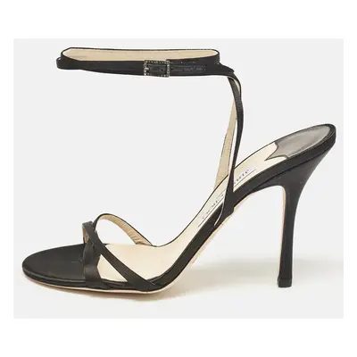 Jimmy Choo Black Satin Elaine Ankle Strap Sandals Size 38.5