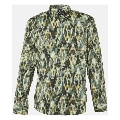 Just Cavalli Green Texture Print Cotton Button Front Shirt