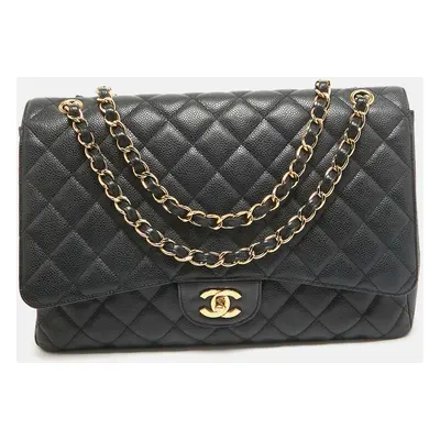 Chanel Black Quilted Caviar Leather Maxi Classic Single Flap Bag