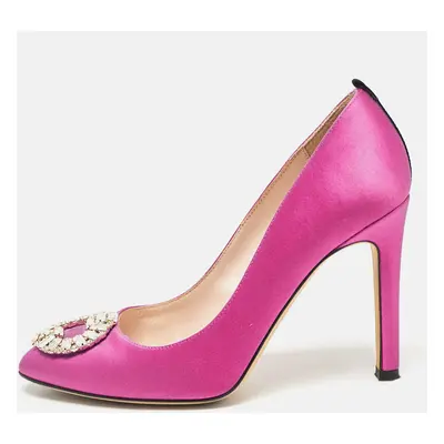 SJP Sarah Jessica Parker Pink Satin Crystal Embellished Pumps Size