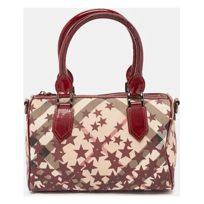 Burberry Burgundy/Beige Star Print Supernova Check Coated Canvas and Patent Leather Chester Bag