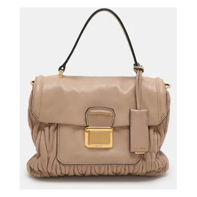 Miu Miu Beige Matelasse Leather Push Lock Top Handle Bag