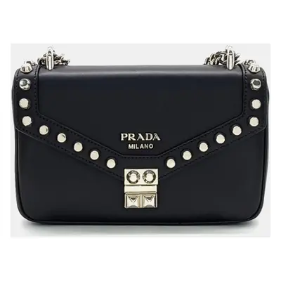 Prada Black Leather Prada studded chain shoulder bag