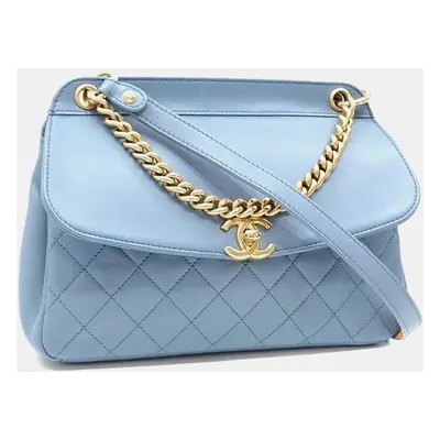 Chanel light blue blue leather chain shoulder bag