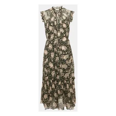 Zimmermann Black Floral Print Silk Flounce Midi Dress