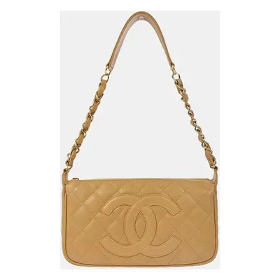 Chanel Beige Calfskin Chain Shoulder Bag