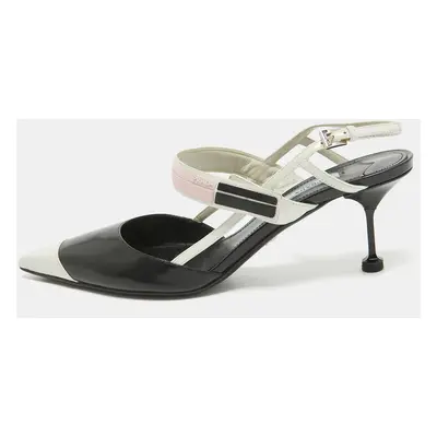 Prada Black/White Leather and Rubber Slingback Pumps Size 40.5