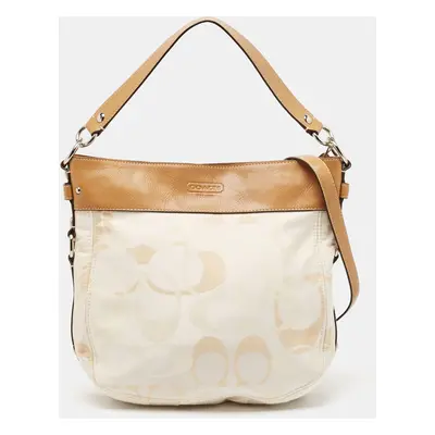 Coach Brown/Beige Op Art Signature Fabric and Leather Zoe Hobo