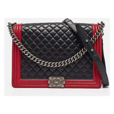 Chanel Black/Red Quilted Leather Boy Flap Bag