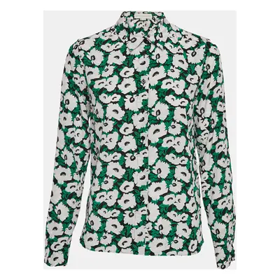 Stella McCartney Green Floral Print Silk Long Sleeve Shirt