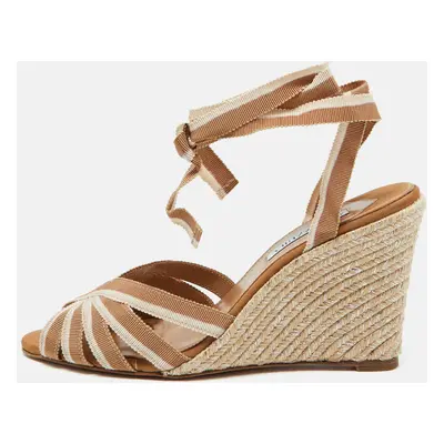 Aquazzura Beige Fabric Marinaia Espadrille Wedge Sandals Size