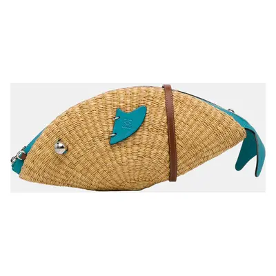 Loewe Beige/Blue Paula's Ibiza Wicker Fish Bag