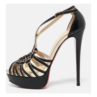 Christian Louboutin Black/Gold Leather Mignons Sandals Size