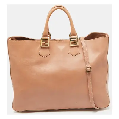 Fendi Peach Leather Twins Shopper Tote