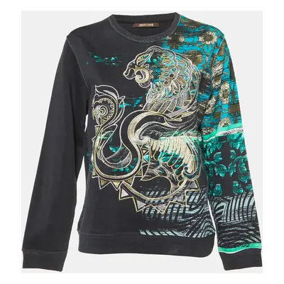 Roberto Cavalli Black Embroidered & Printed Cotton Sweatshirt