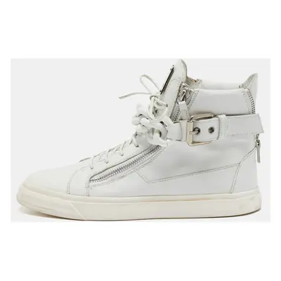 Giuseppe Zanotti White Leather Metal Chain High Top Sneakers Size