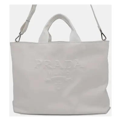 Prada White Canvas Drill Tote Bag