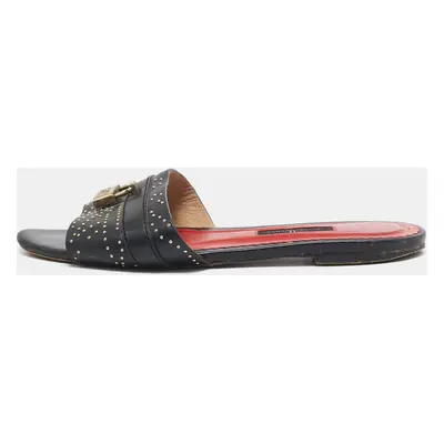 CH Carolina Herrera Black Leather Flat Slides Size