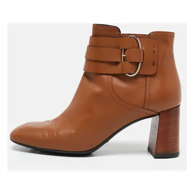 Tod's Brown Leather Buckle Detail Ankle Booties Size