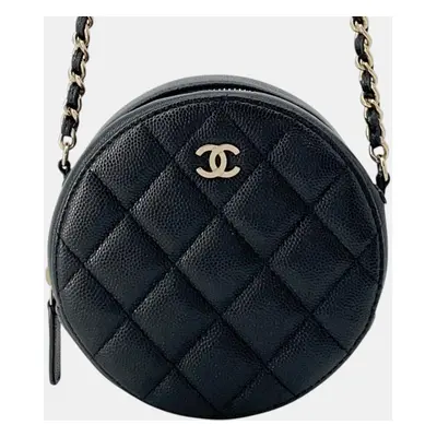 Chanel Black Caviar Skin Classic Matelasse Coco Mark Round Chain Shoulder Bag