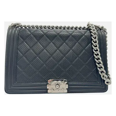 Chanel Leather Black Silver Boy Chanel Shoulder Bag