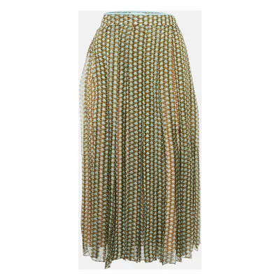 Fendi Green Printed Silk Pleated Midi Skirt