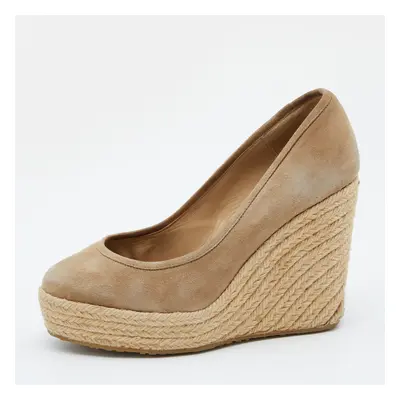 Jimmy Choo Beige Suede Wedge Platform Pumps Size 38.5