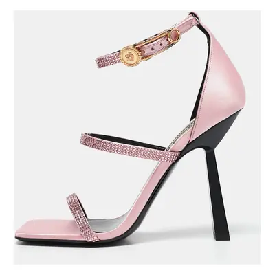 Fendi x Versace Pink Satin Crystal Embellished Ankle Strap Sandals Size 37.5