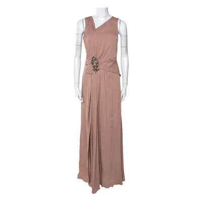 Gucci Pale Pink Silk Crepe Brooch Detail Draped Gown