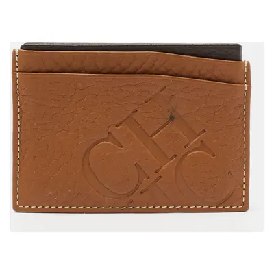 CH Carolina Herrera Tan Monogram Embossed Leather Card Holder