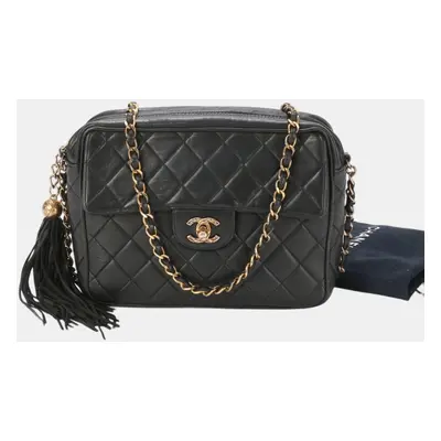 Chanel Black Lambskin Leather Chain Shoulder Bag