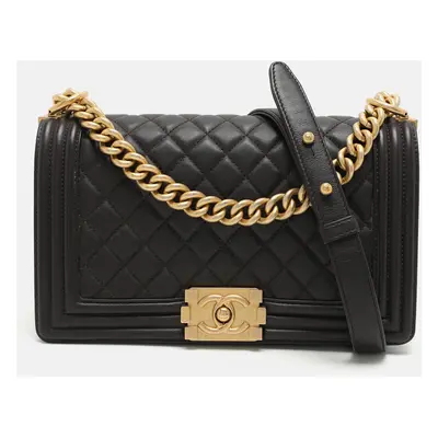 Chanel Brown Quilted Leather Boy Bag