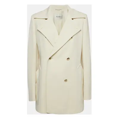 Max Mara Ivory Wool Double Breasted Rebus Coat