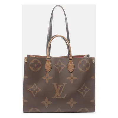 Louis Vuitton Brown Coated Canvas Leather On The Go Gm Monogram Giant Reverse Shoulder Bag