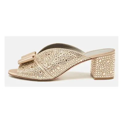 Gina Gold Satin Crystal Embellished Bourdin Mules Size