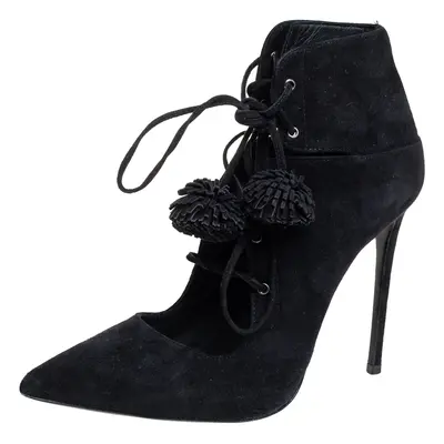 Le Silla Black Suede Lace Up Pointed Toe Ankle Booties Size 36.5