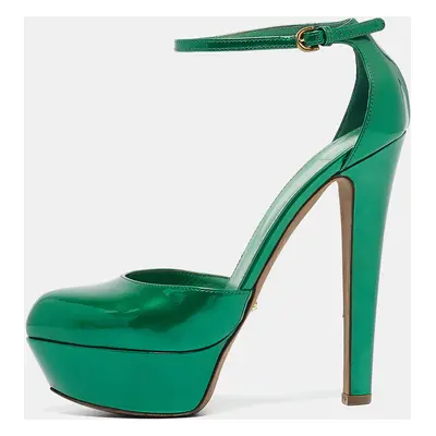 Sergio Rossi Green Patent Leather Ankle Strap Platform Pumps Size 36.5